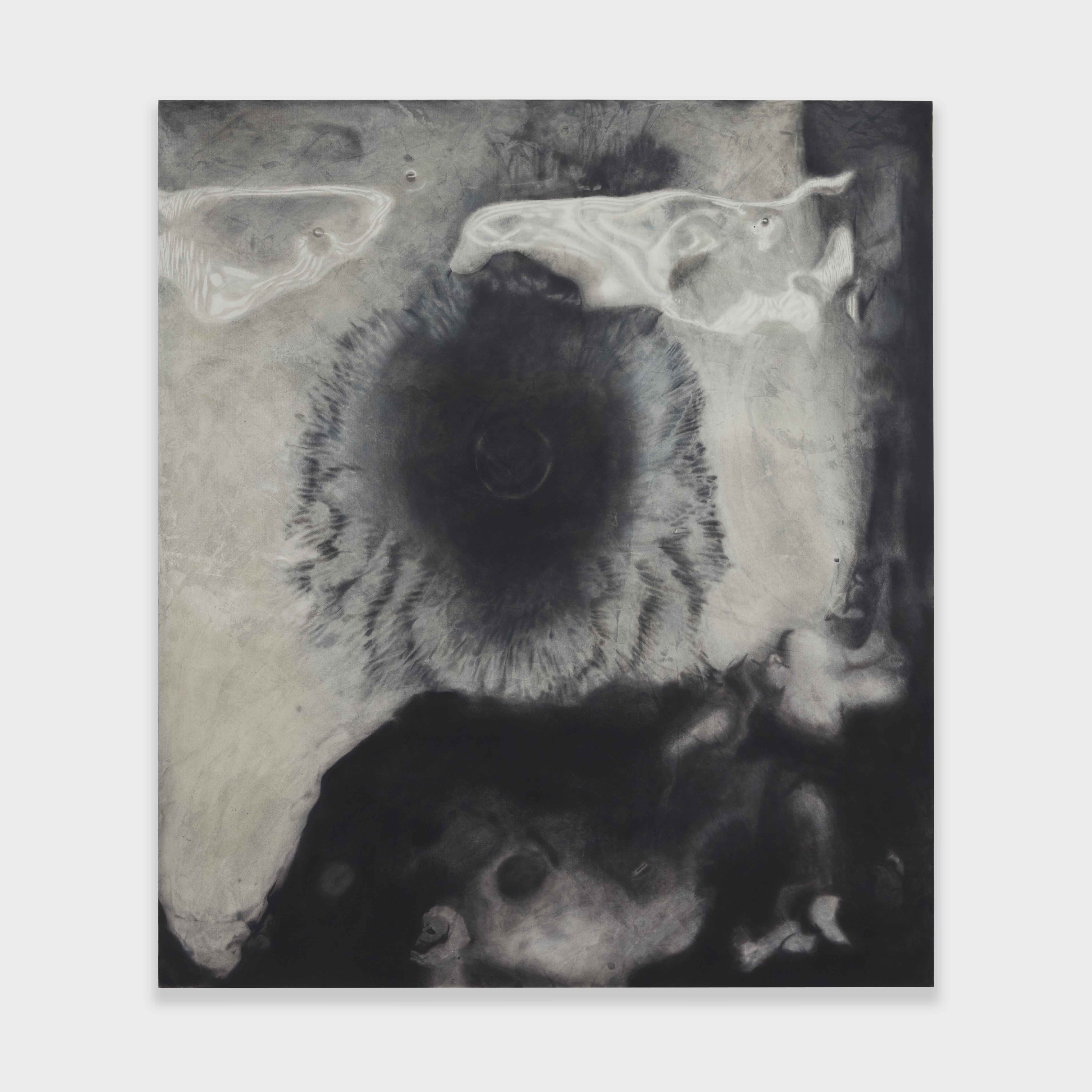 Elise Nguyen Quoc, <i>Transfer Station Between Being and Oblivion</i>, 2025. Pigment on paper mounted on wood panel, 55 1/8 x 48 x 2 in (140 x 121.9 x 5.1 cm)